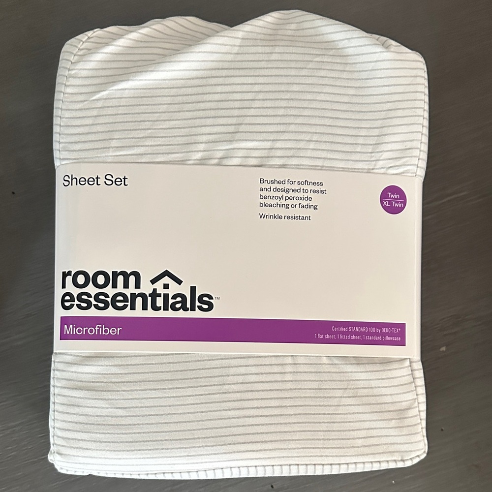 Room Essentials White with Gray Striped Microfiber Twin XLTwin Sheet Set